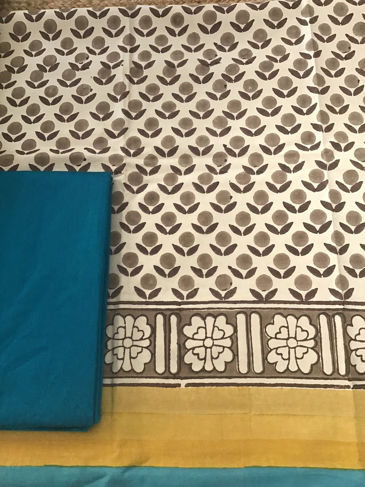 Soft Woollen Spun Silk Printed Suit - Cream