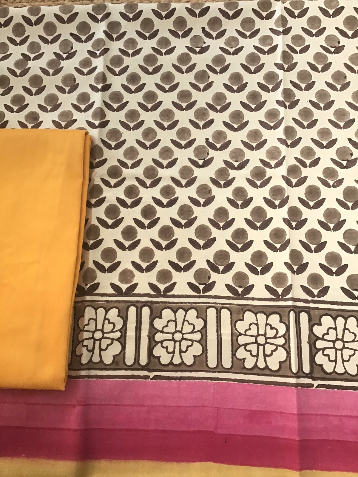 Soft Woollen Spun Silk Printed Suit - Cream