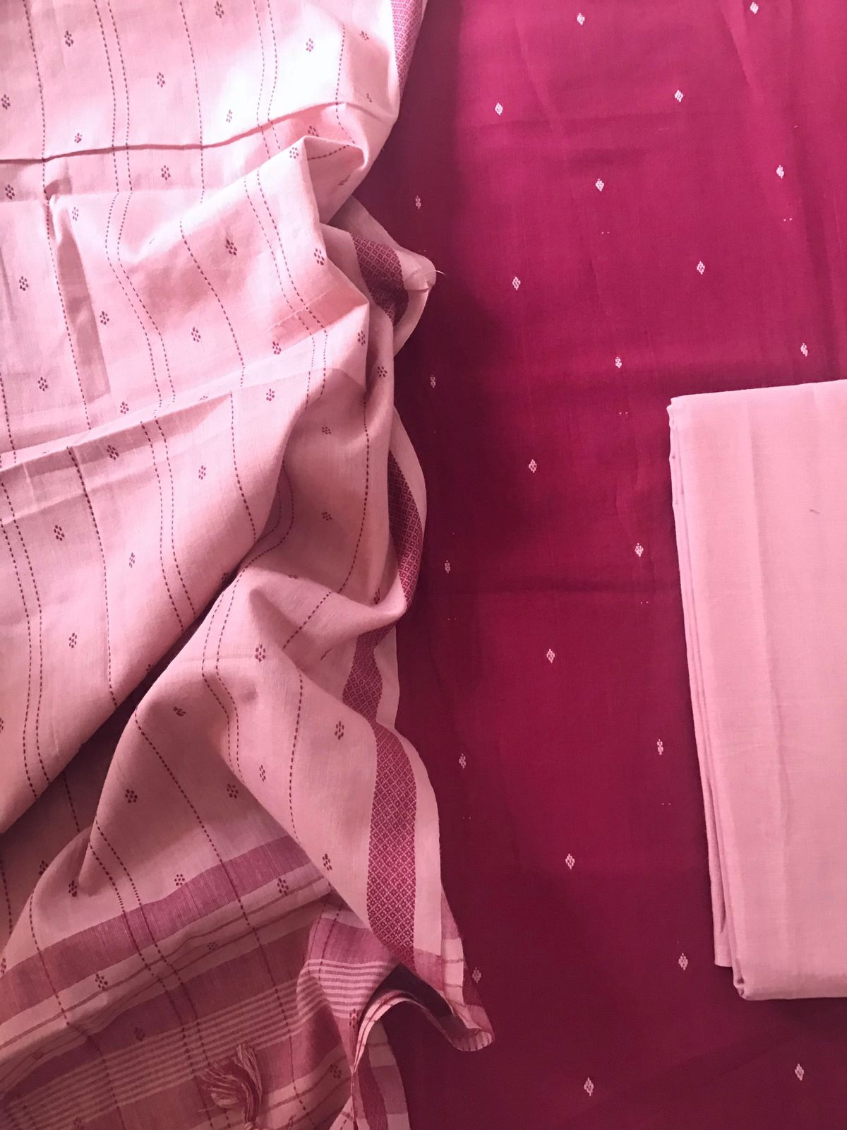 Pure Handloom Cotton Self Weaved Suit - Maroon