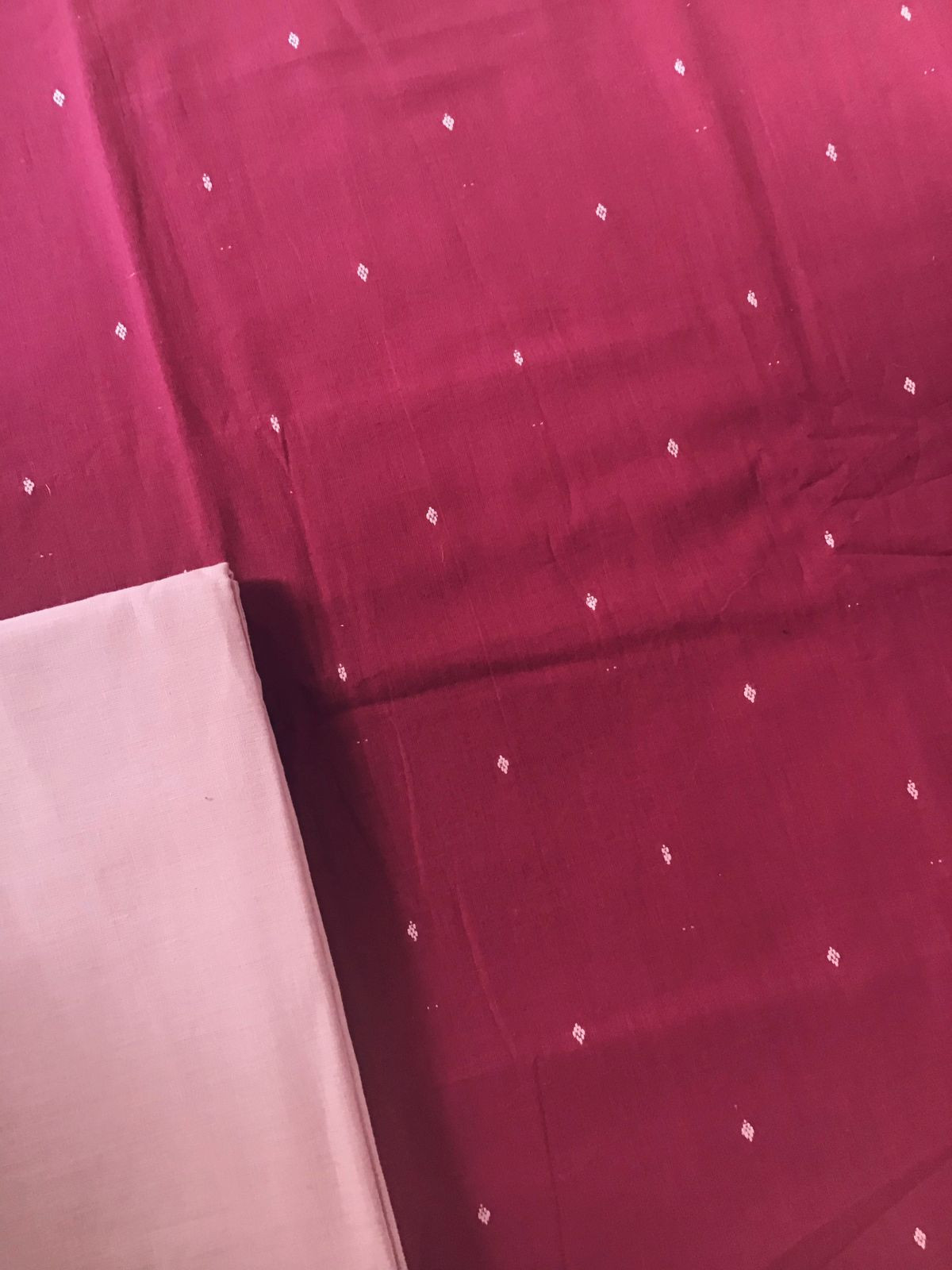 Pure Handloom Cotton Self Weaved Suit - Maroon