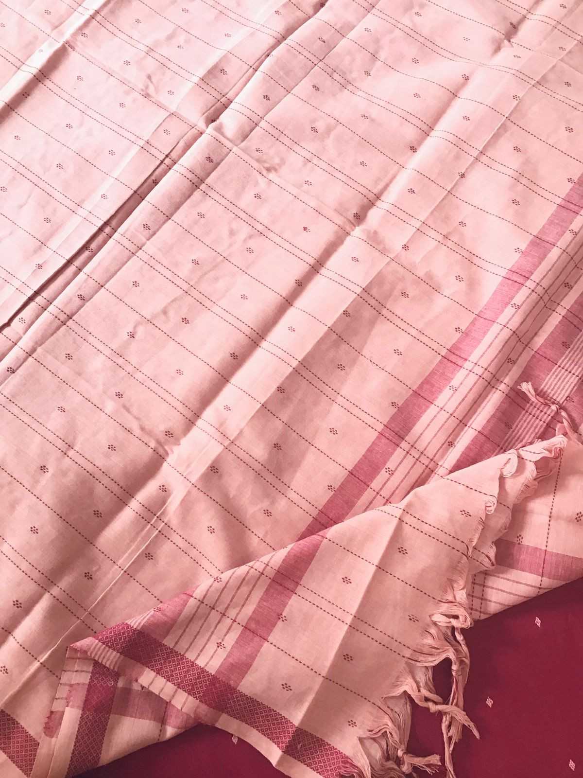 Pure Handloom Cotton Self Weaved Suit - Maroon