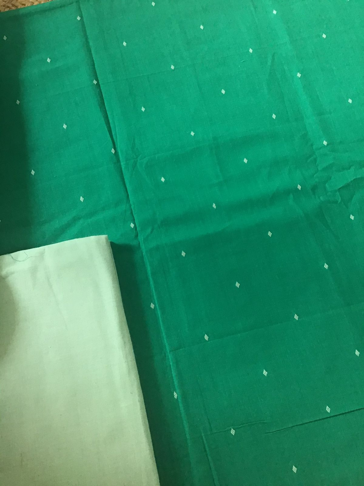 Pure Handloom Cotton Self Weaved Suit - Green