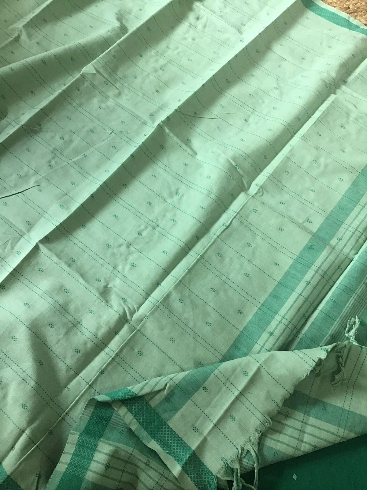 Pure Handloom Cotton Self Weaved Suit - Green