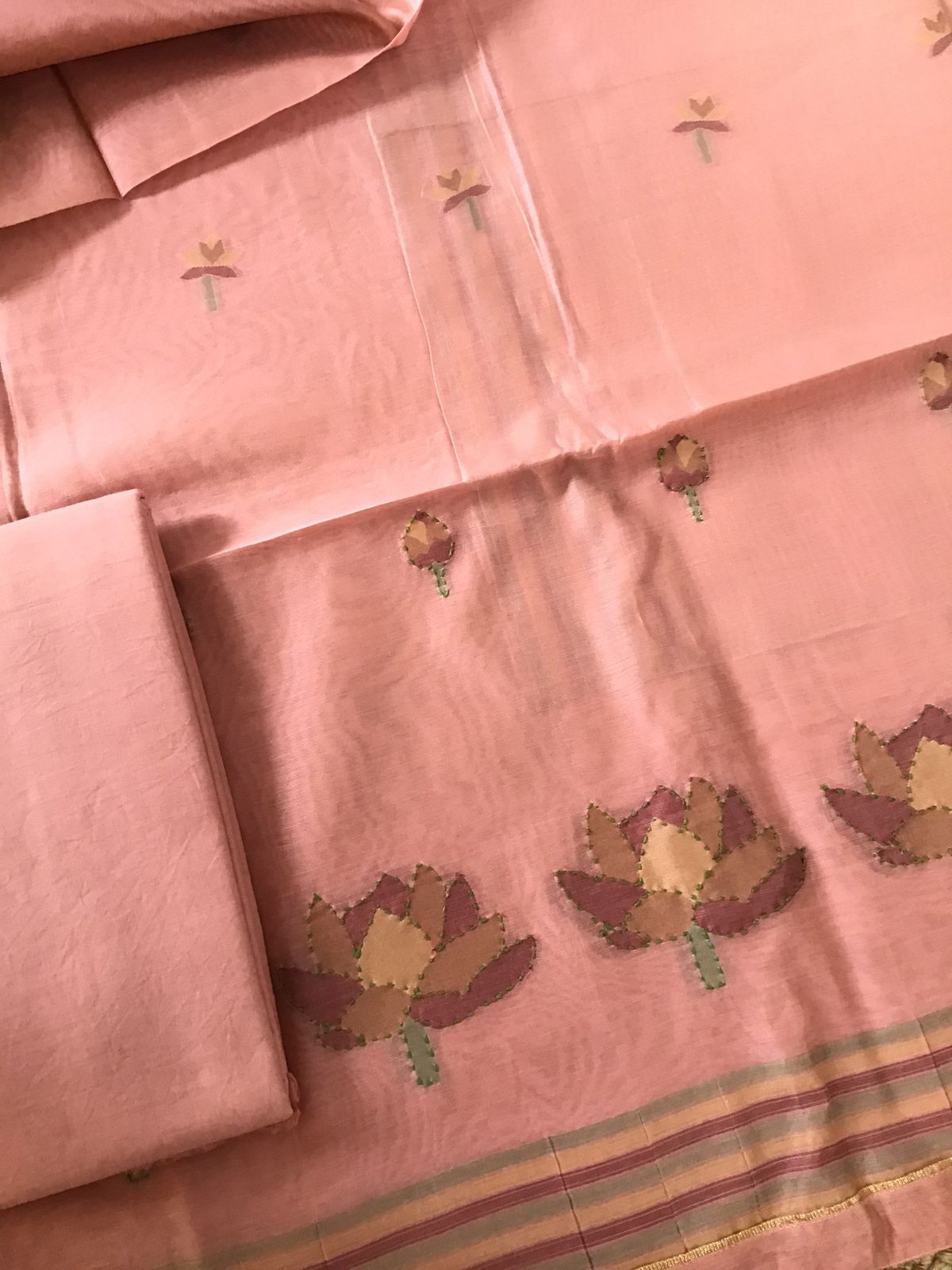 Soft Slub Chanderi Jamdani Weaved Embroidered Suit - Peach