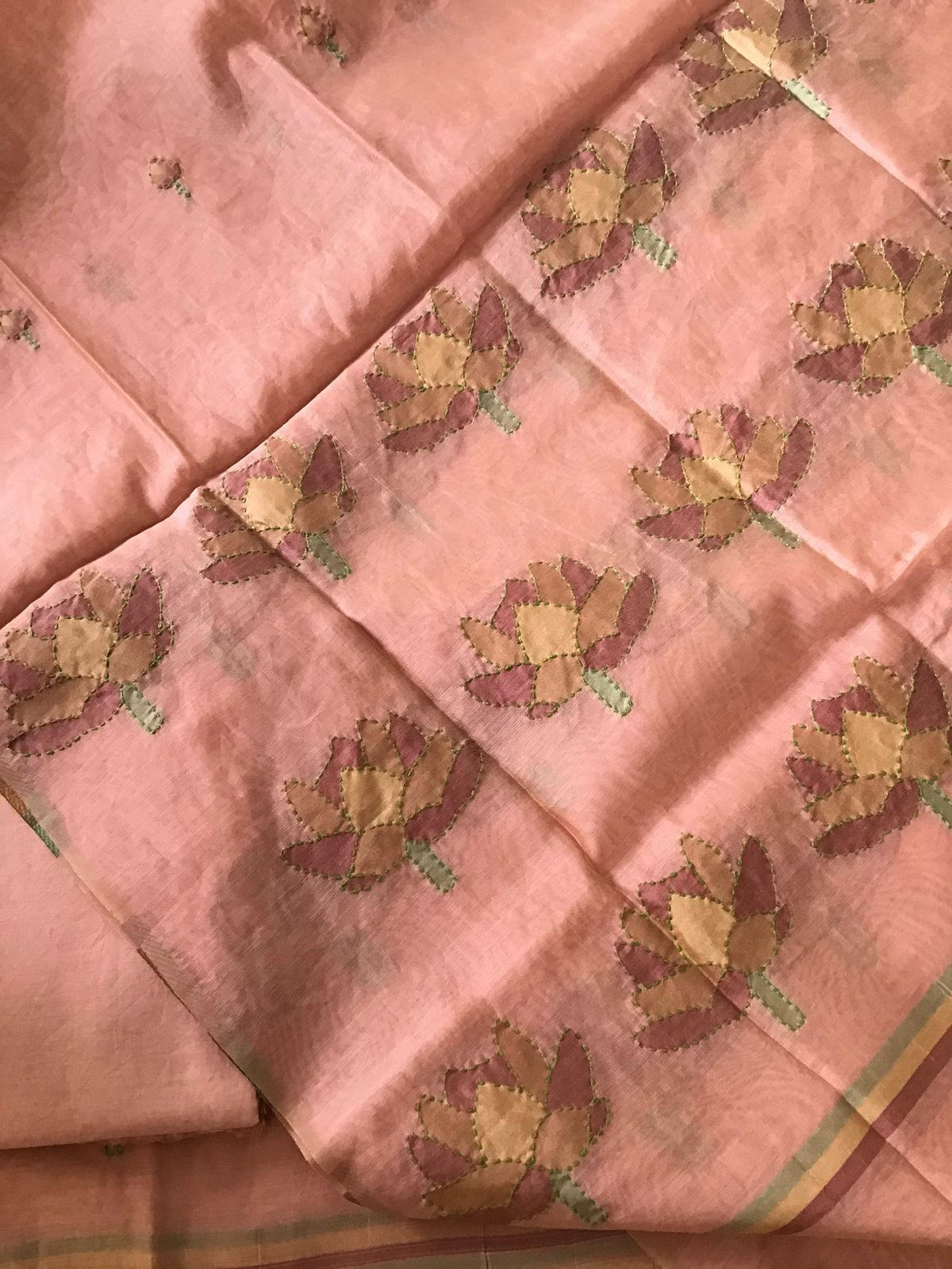 Soft Slub Chanderi Jamdani Weaved Embroidered Suit - Peach