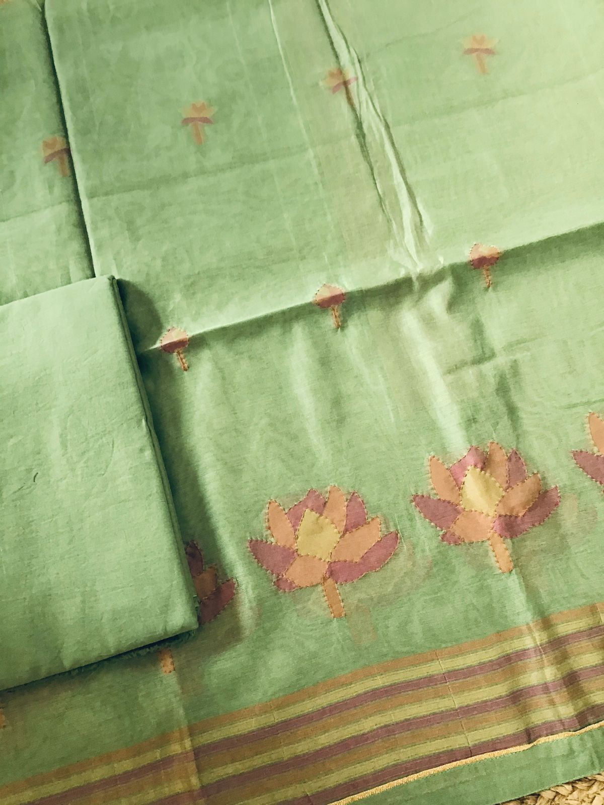 Soft Slub Chanderi Jamdani Weaved Embroidered Suit - Green