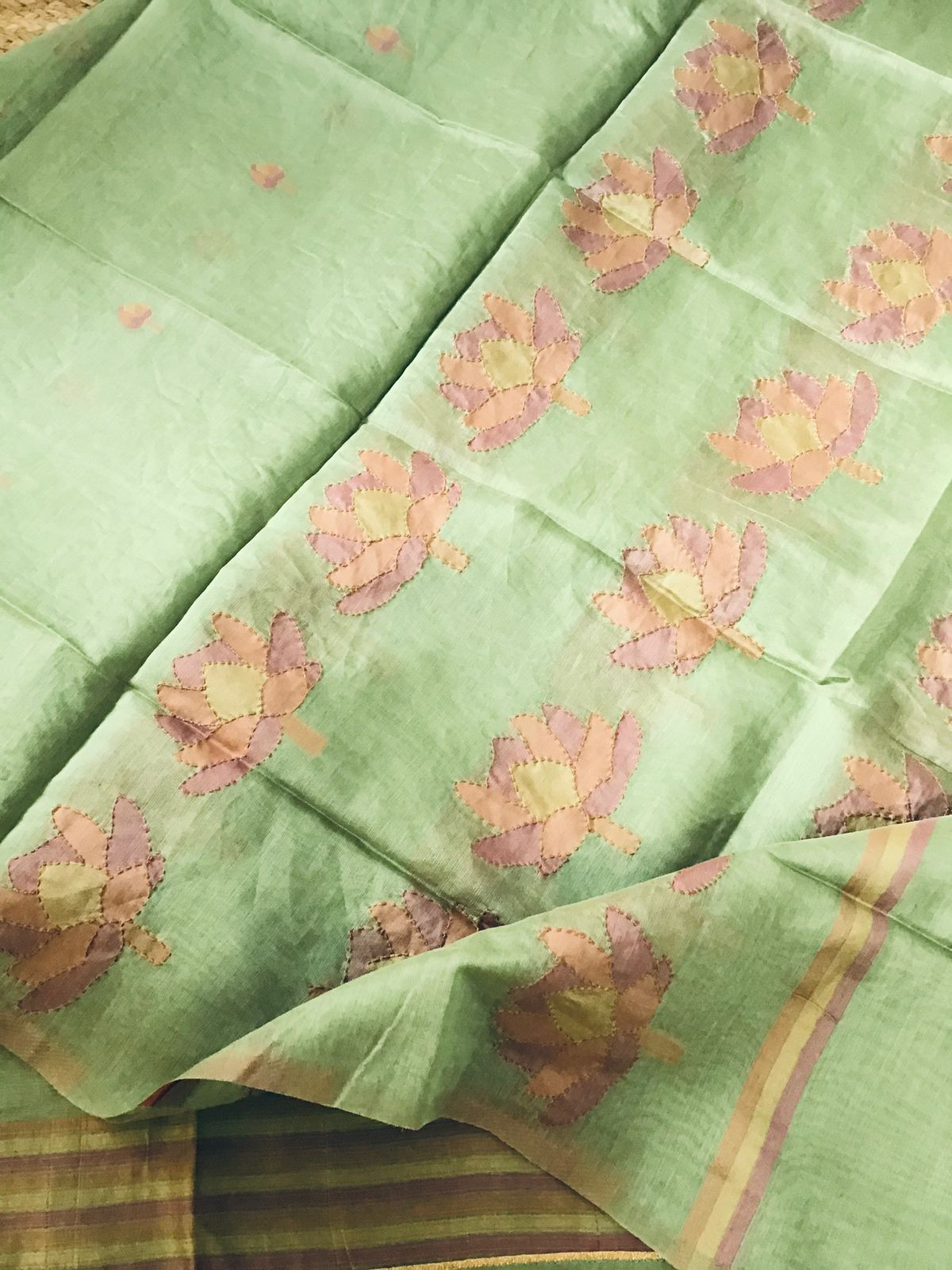 Soft Slub Chanderi Jamdani Weaved Embroidered Suit - Green