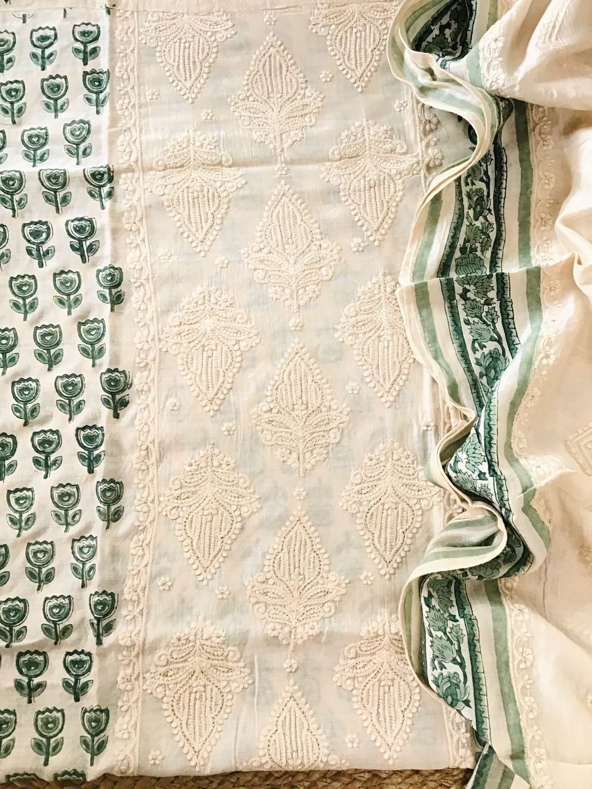 Pure Muslin Printed Embroidered Suit - Offwhite