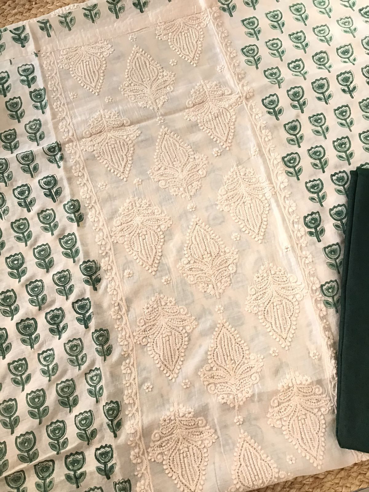 Pure Muslin Printed Embroidered Suit - Offwhite