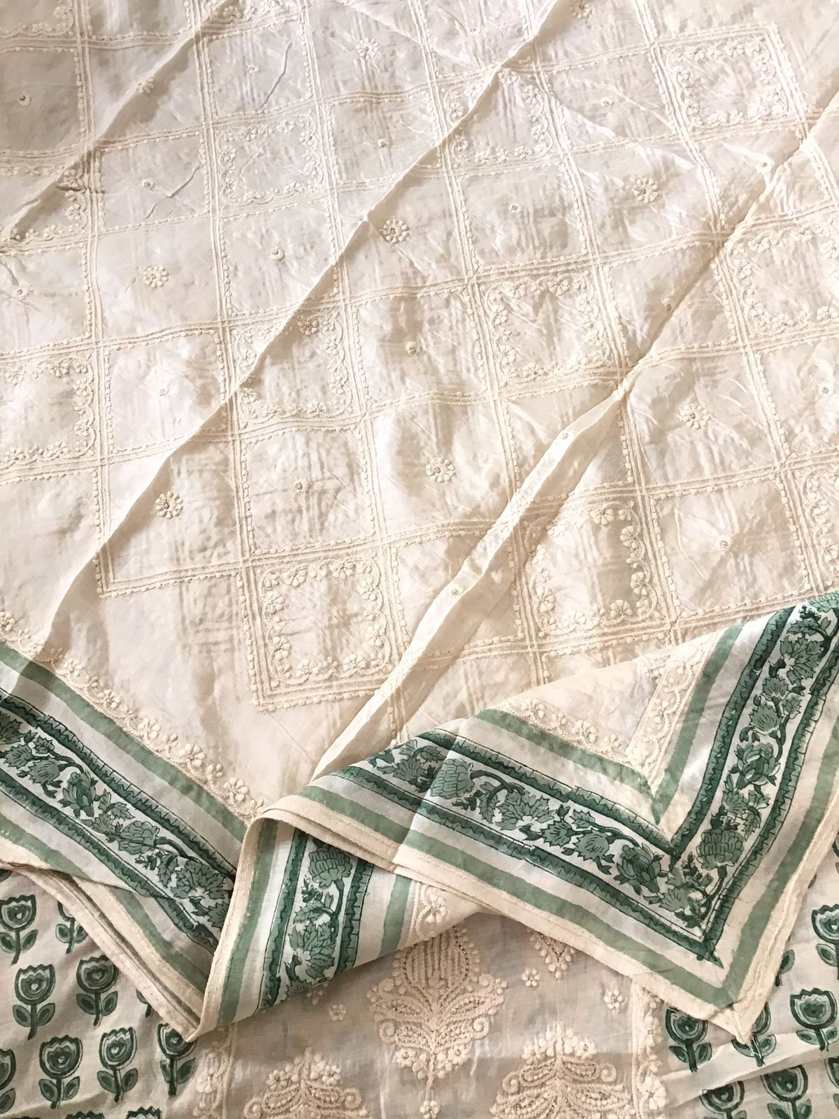 Pure Muslin Printed Embroidered Suit - Offwhite