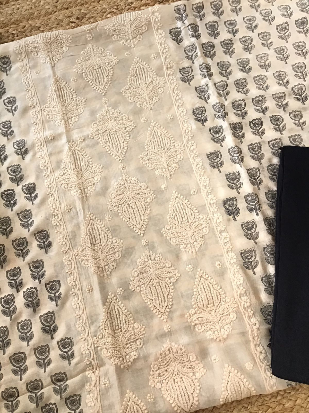 Pure Muslin Printed Embroidered Suit - Offwhite