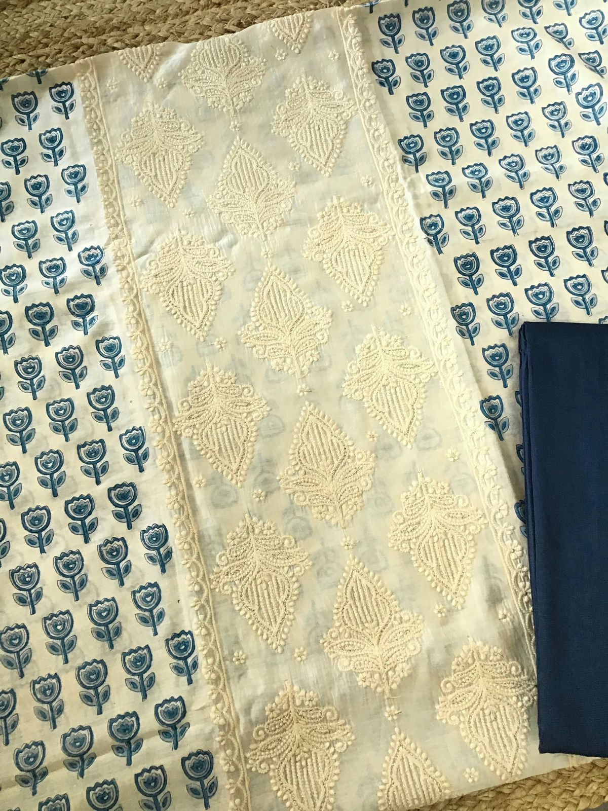 Pure Muslin Printed Embroidered Suit - Offwhite