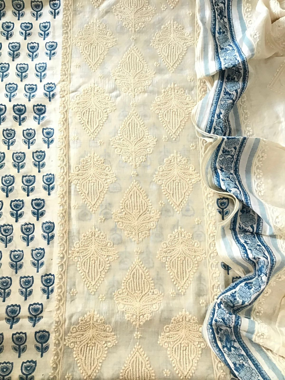 Pure Muslin Printed Embroidered Suit - Offwhite