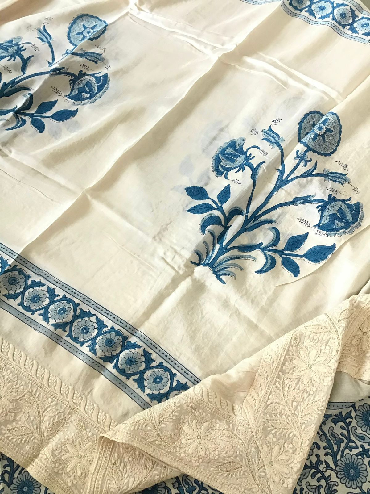 Pure Muslin Printed Embroidered Suit - Offwhite