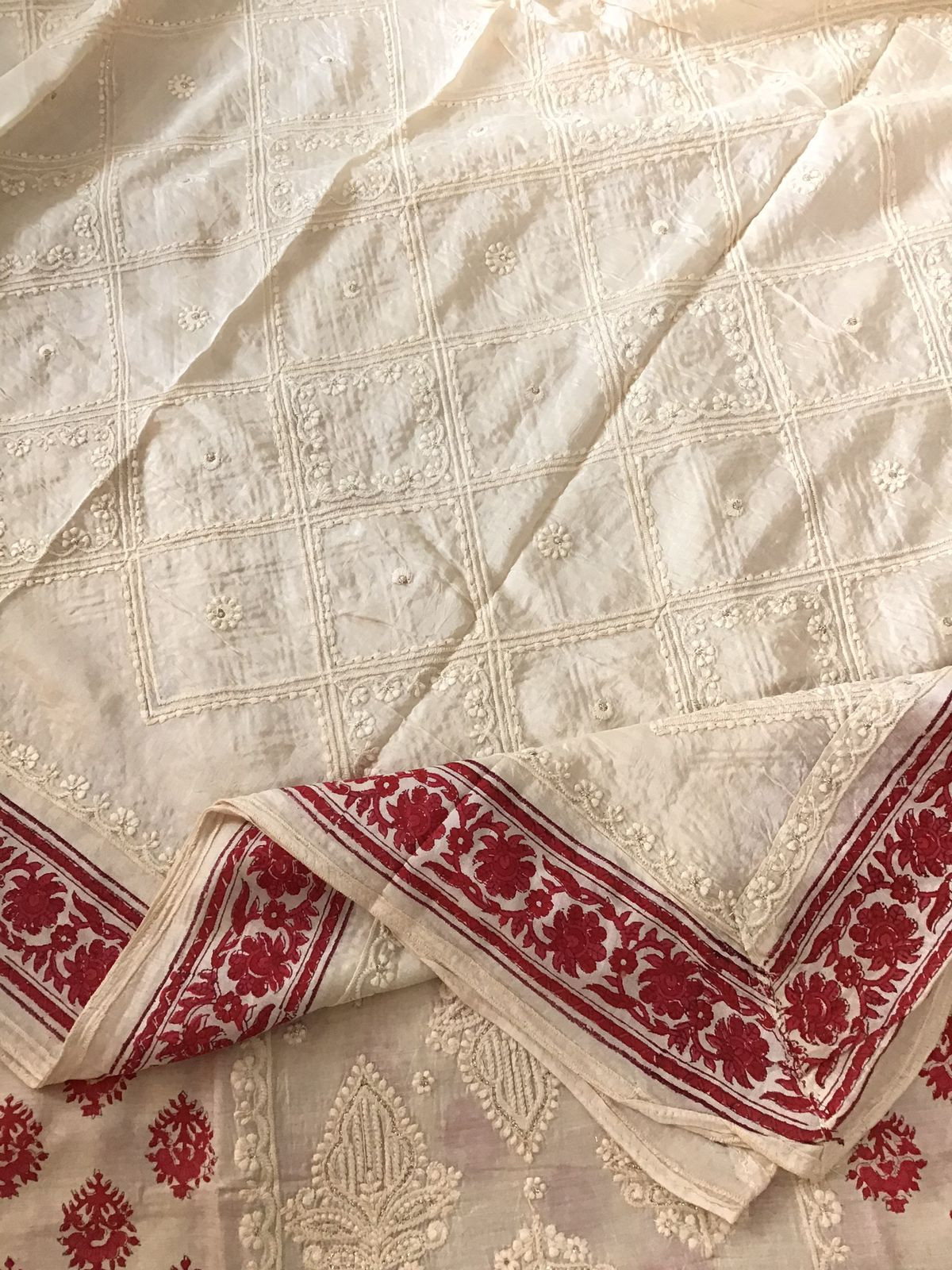 Pure Muslin Printed Embroidered Suit - Offwhite