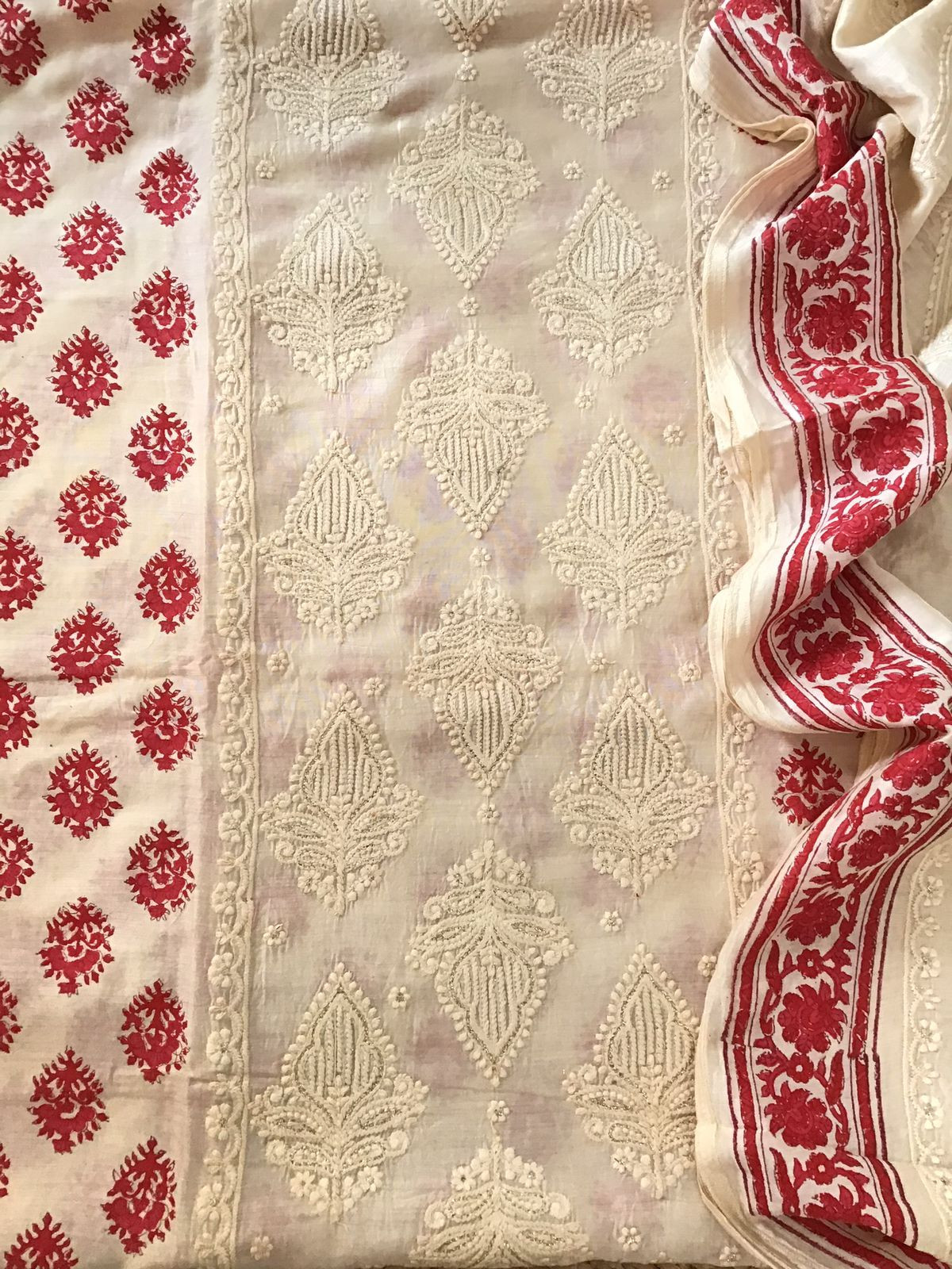 Pure Muslin Printed Embroidered Suit - Offwhite