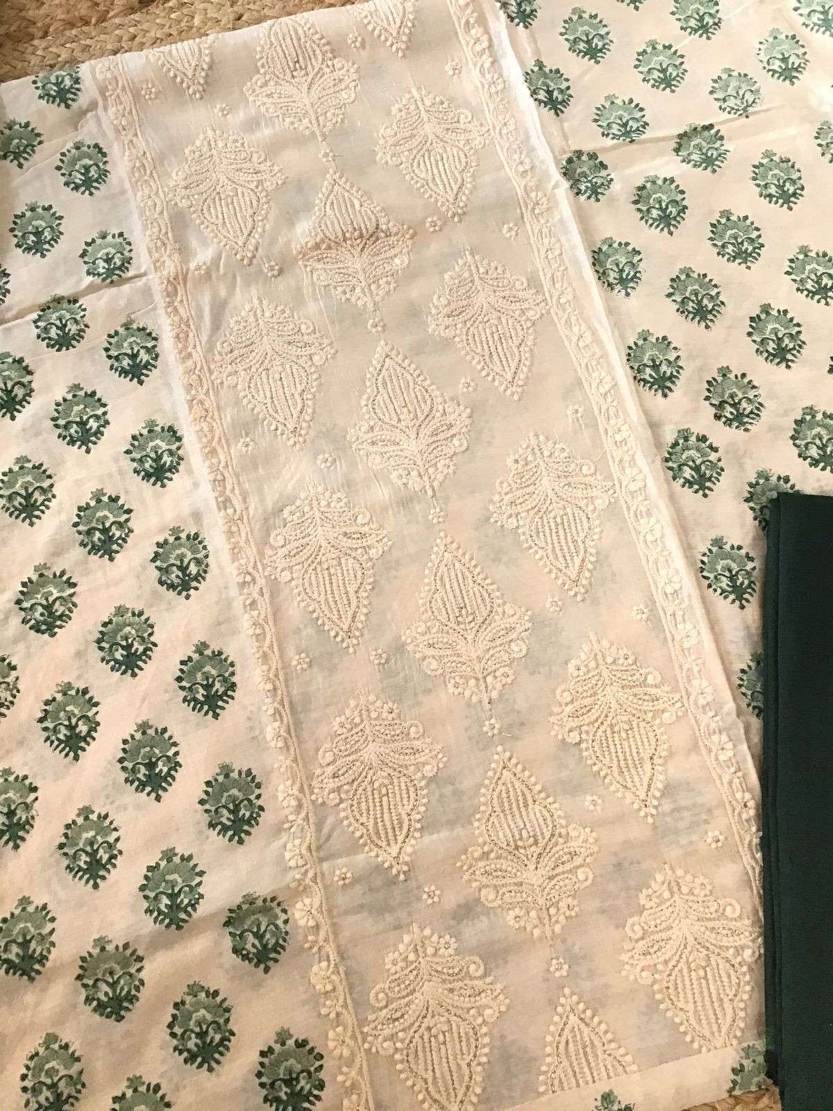 Pure Muslin Printed Embroidered Suit - Offwhite