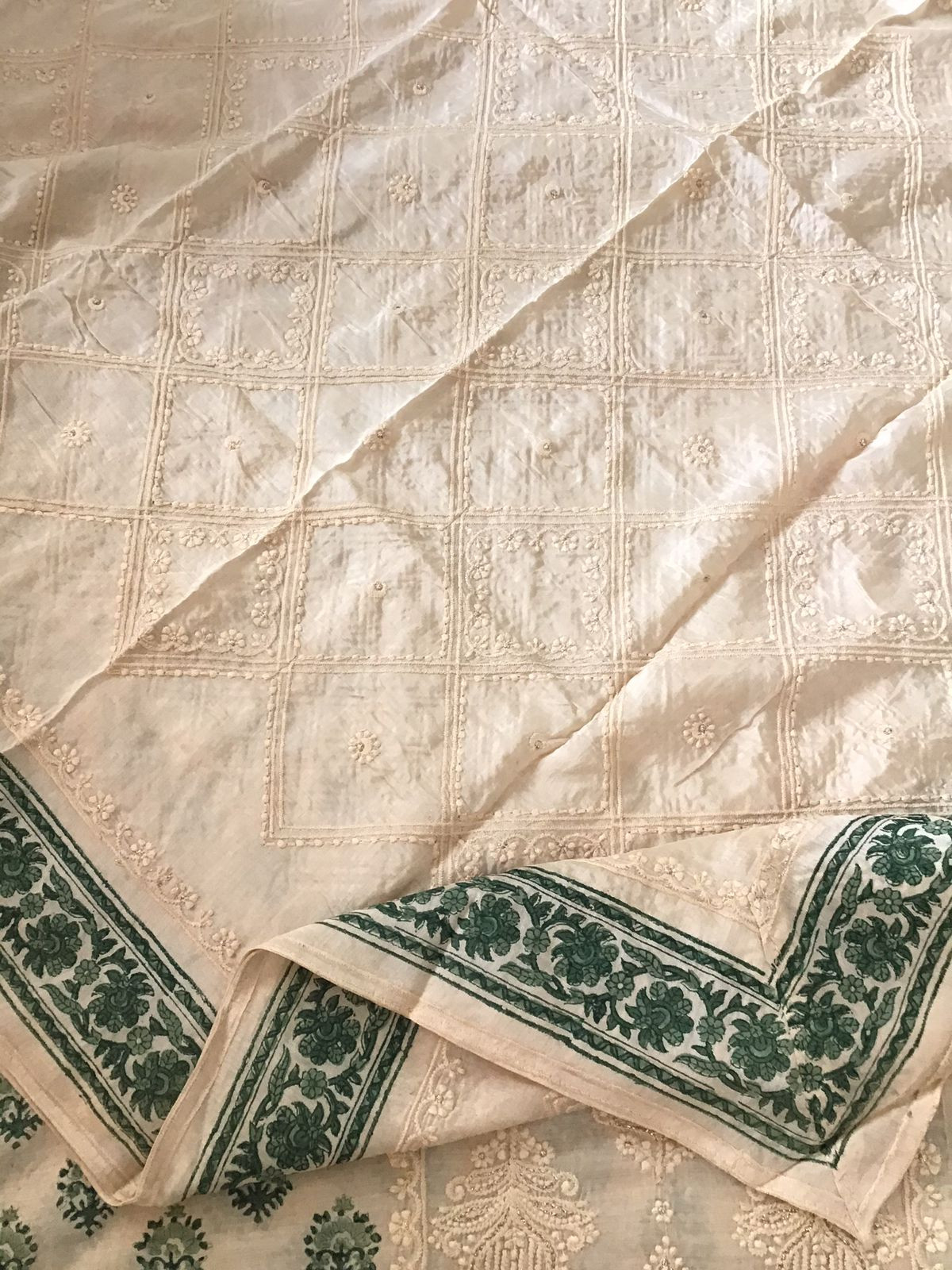 Pure Muslin Printed Embroidered Suit - Offwhite