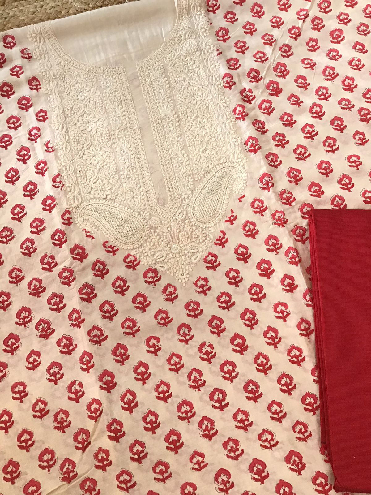 Pure Muslin Printed Embroidered Suit - Offwhite