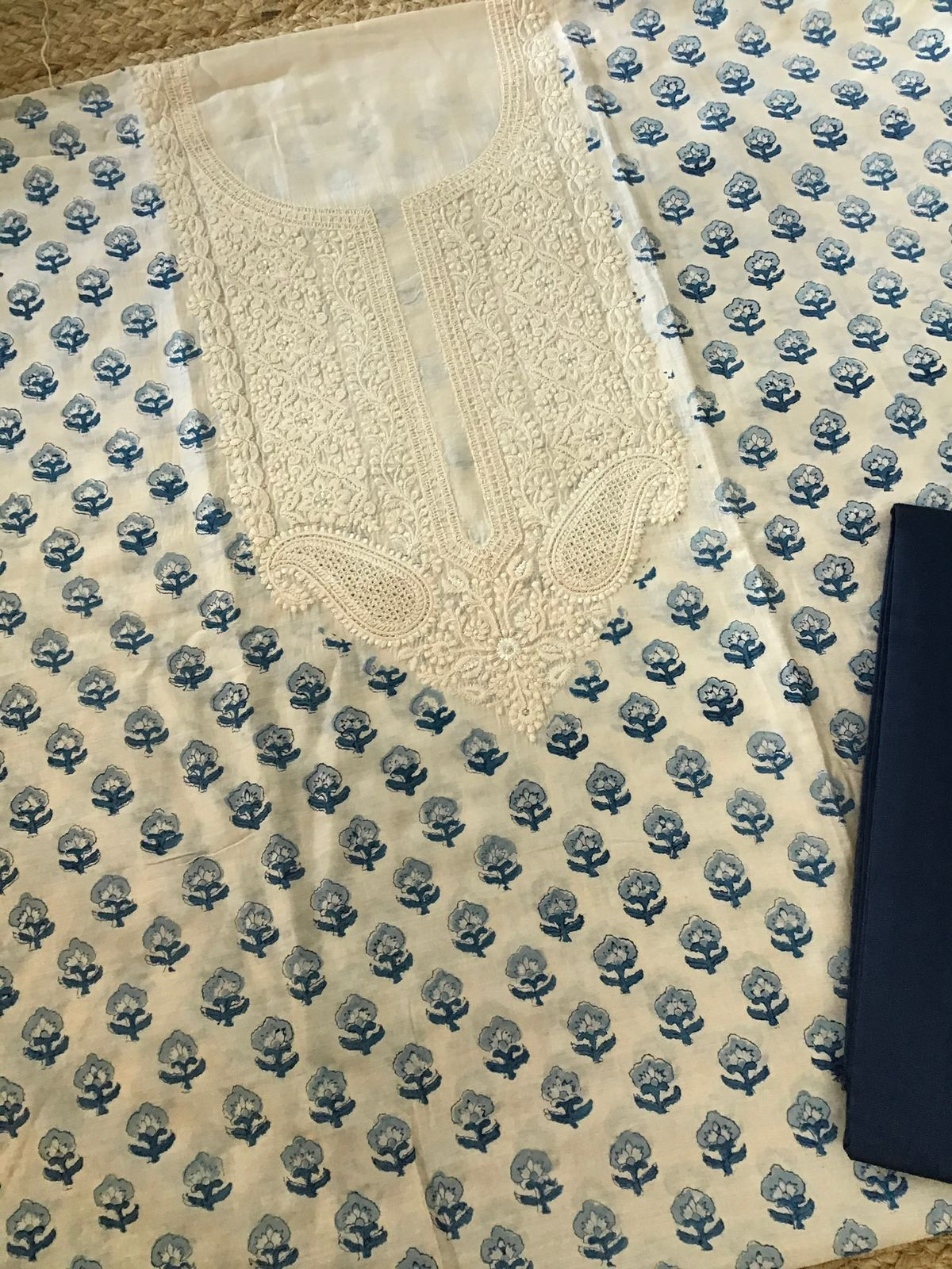 Pure Muslin Printed Embroidered Suit - Offwhite