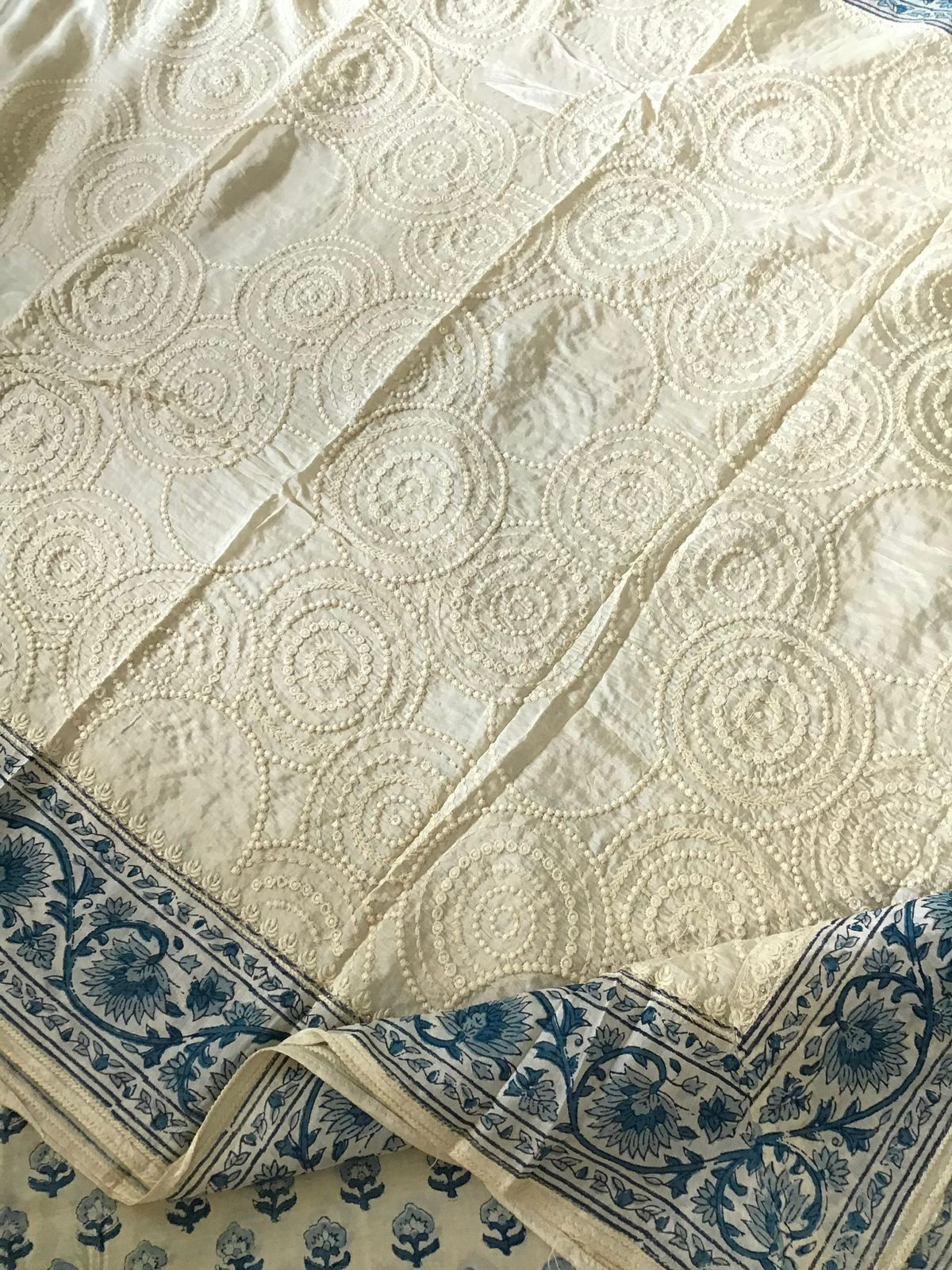 Pure Muslin Printed Embroidered Suit - Offwhite