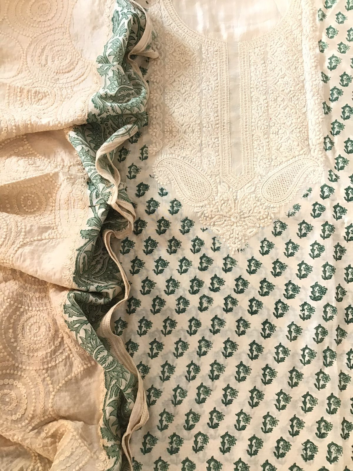 Pure Muslin Printed Embroidered Suit - Offwhite