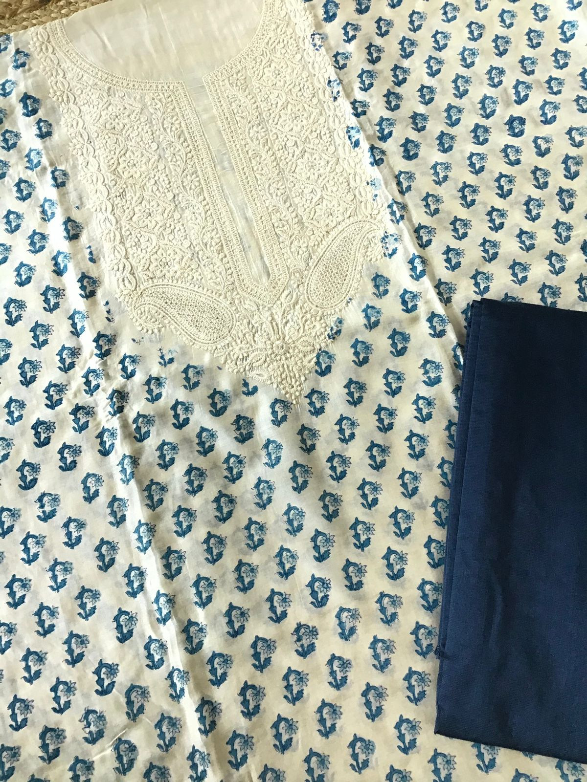 Pure Muslin Printed Embroidered Suit - Offwhite