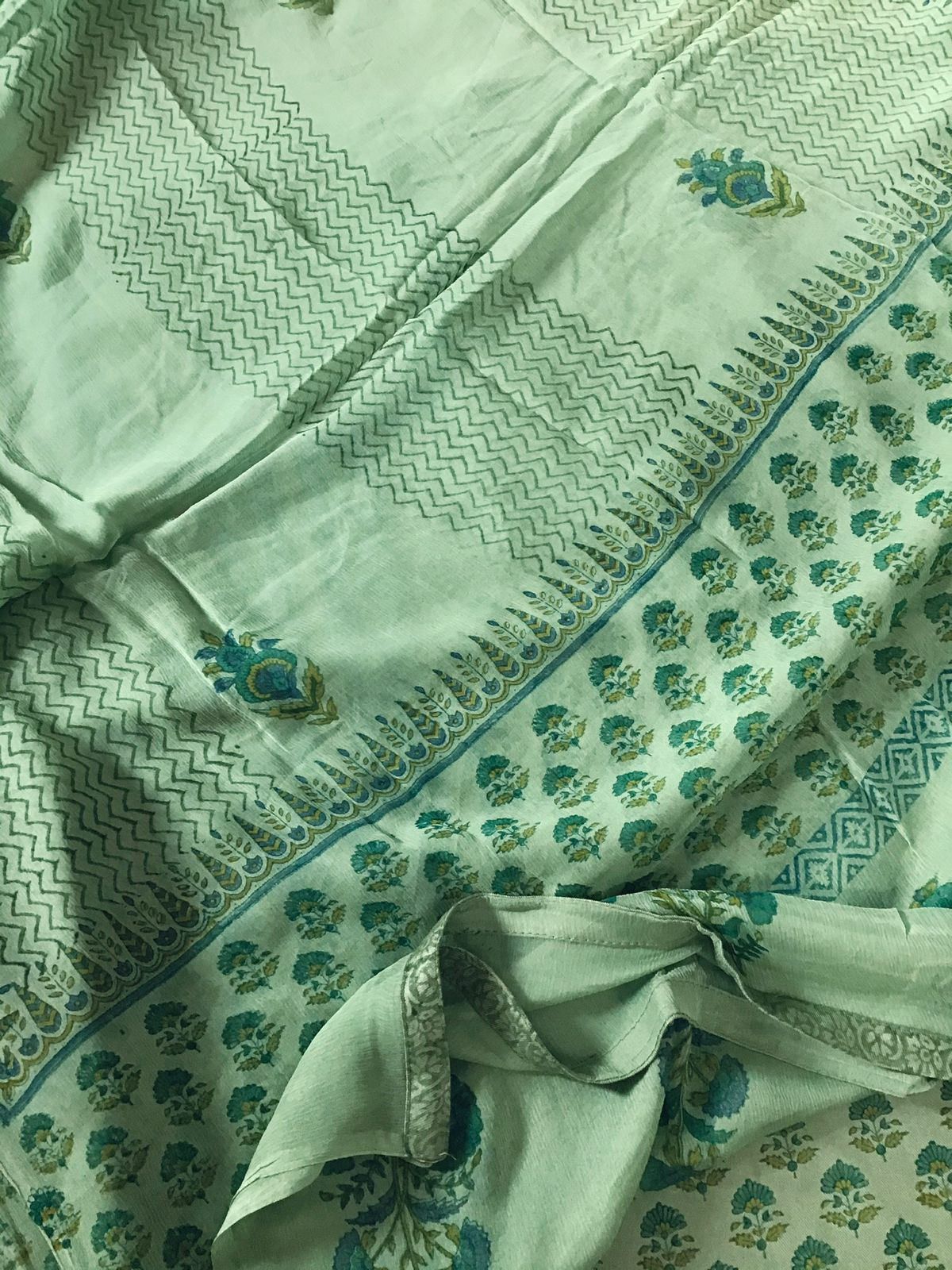 Soft Woollen Spun Silk Printed Embroidered Suit - Green