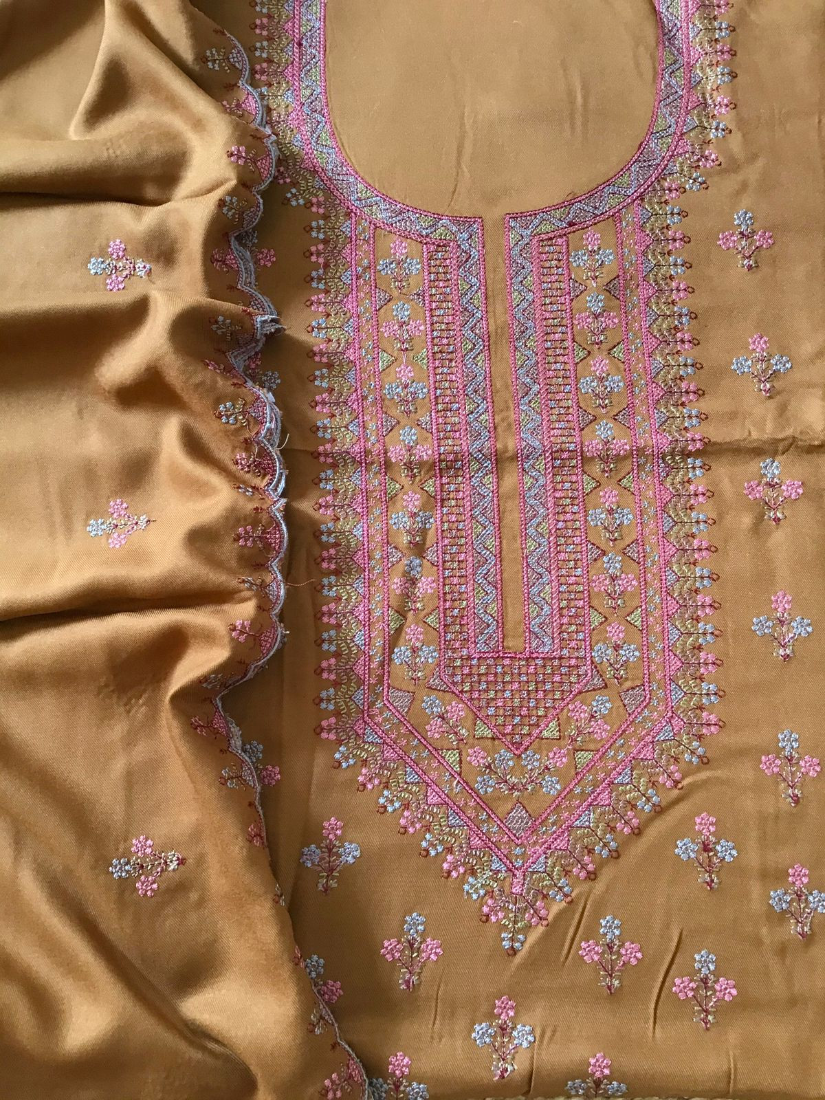 Soft Woollen Spun Silk Embroidered Suit - Mustard Yellow