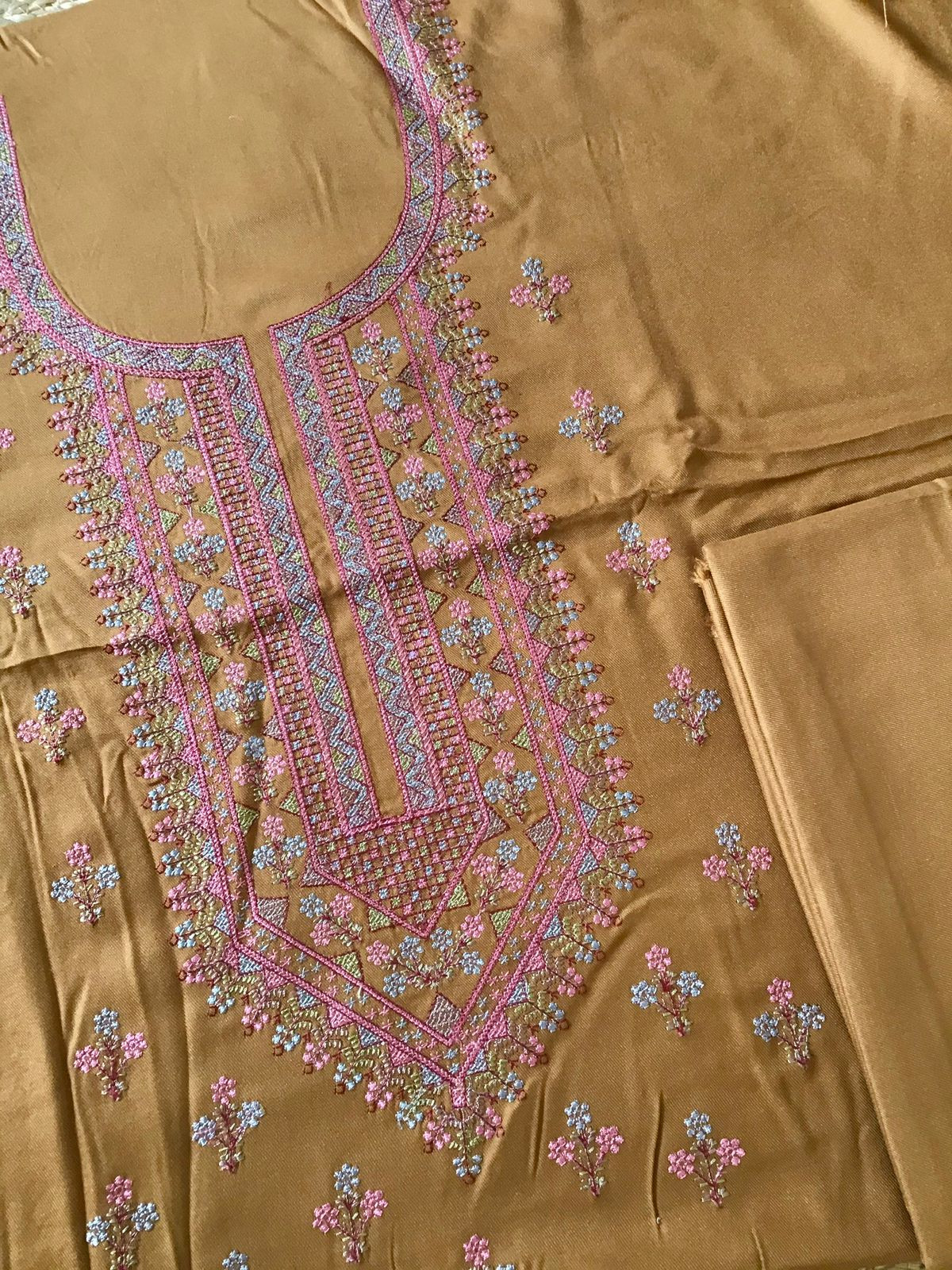 Soft Woollen Spun Silk Embroidered Suit - Mustard Yellow