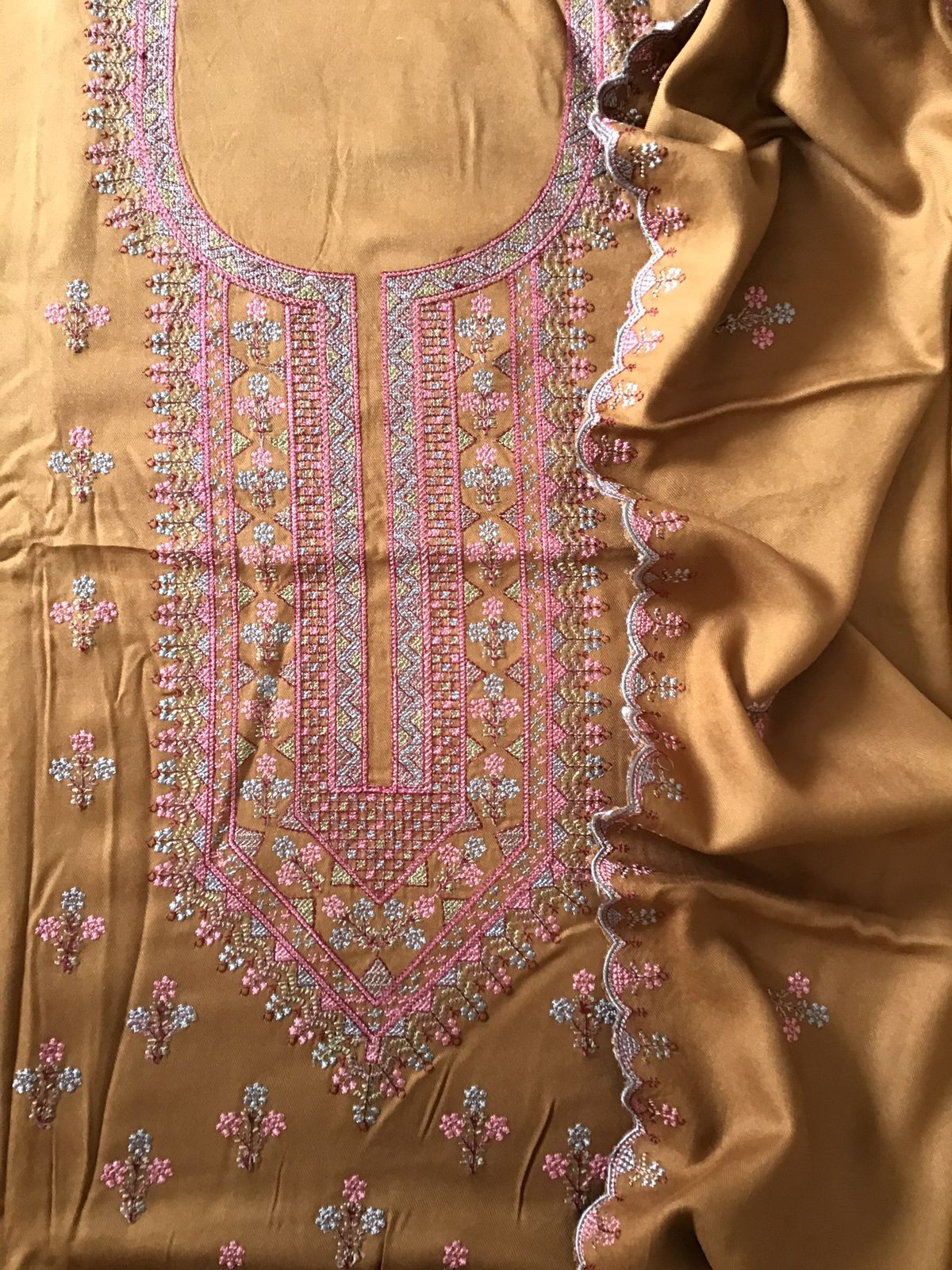 Soft Woollen Spun Silk Embroidered Suit - Mustard Yellow