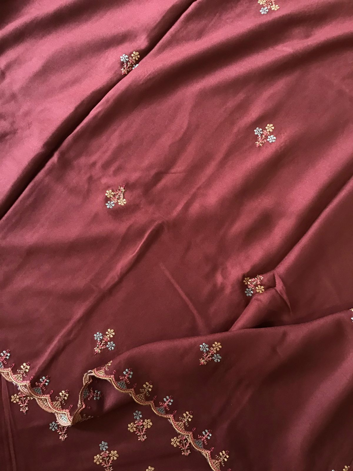 Soft Woollen Spun Silk Embroidered Suit - Maroon