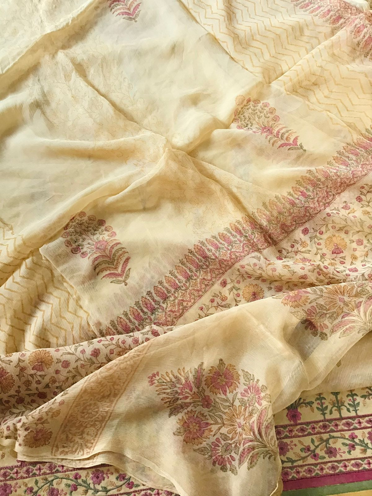 Soft Woollen Spun Silk Printed Embroidered Suit - Yellow