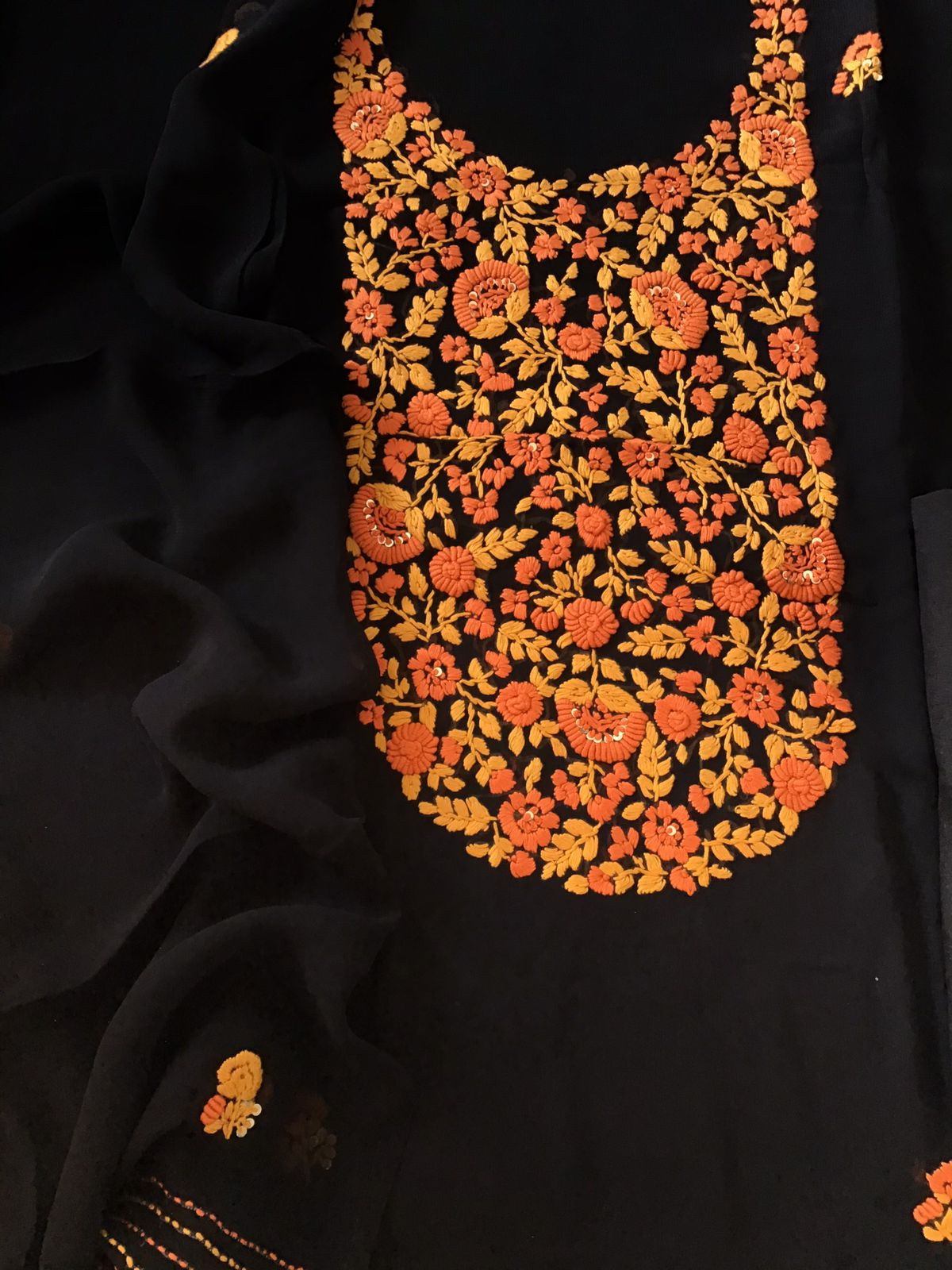 Soft Georgette Embroidered Suit - Black