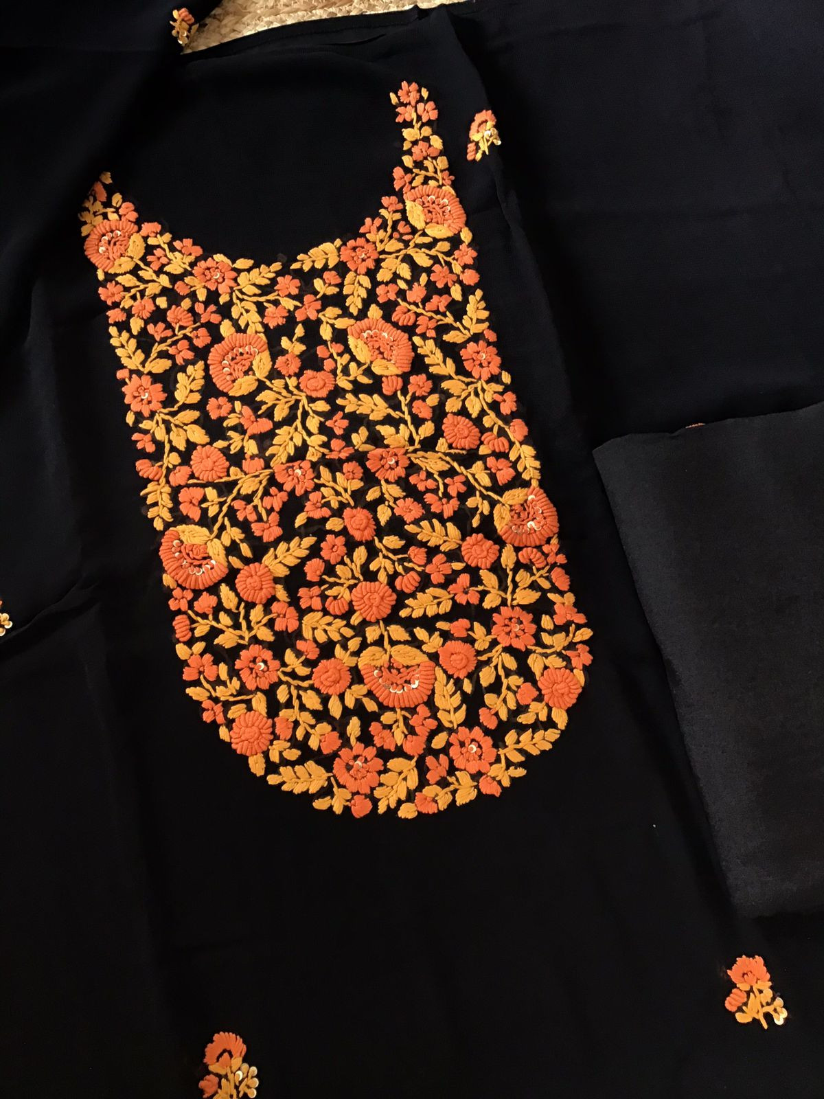 Soft Georgette Embroidered Suit - Black