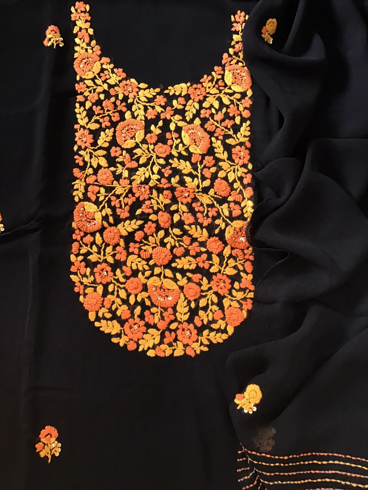 Soft Georgette Embroidered Suit - Black