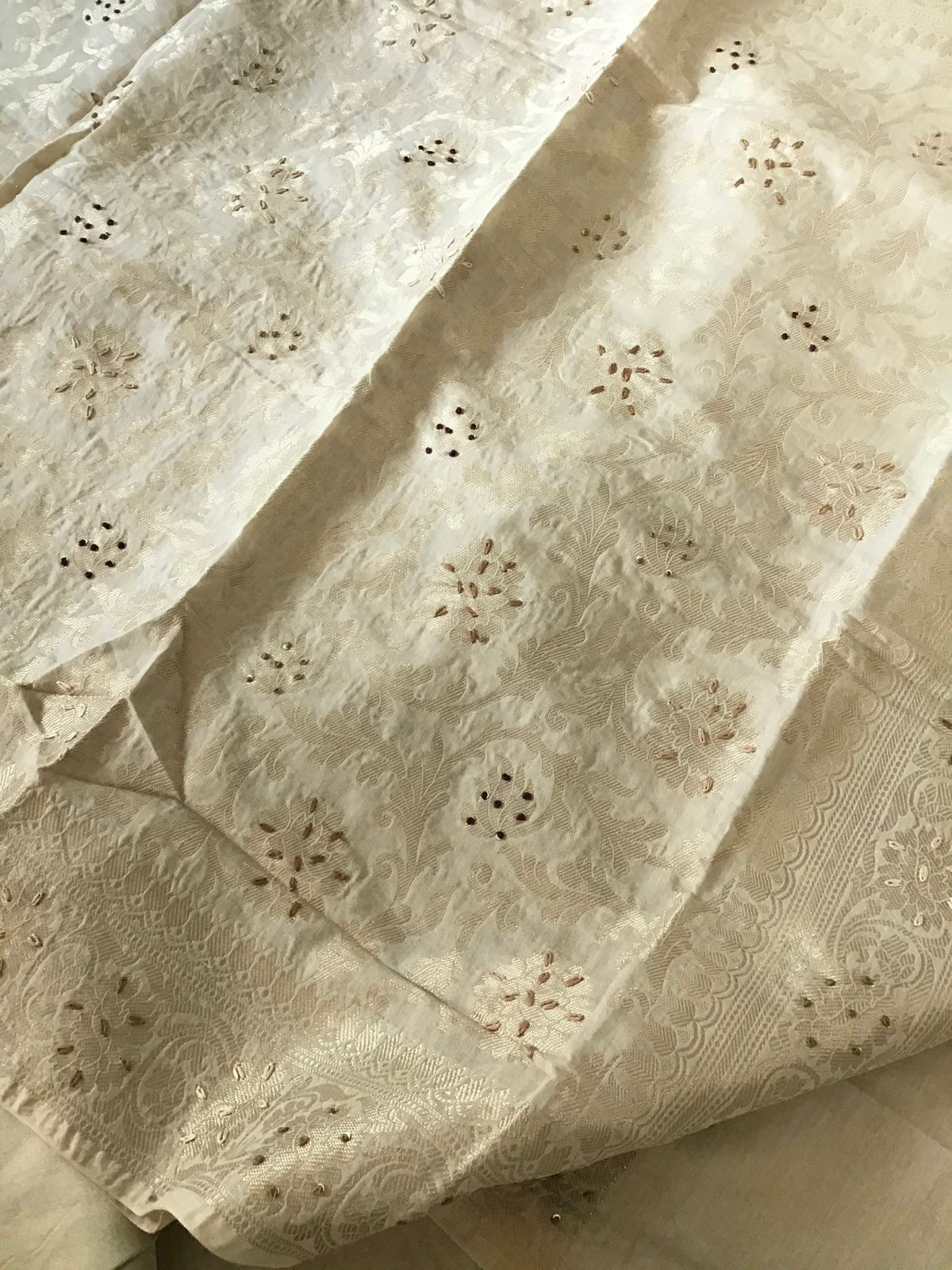 Soft Slub Chanderi Embroidered Suit - Beige