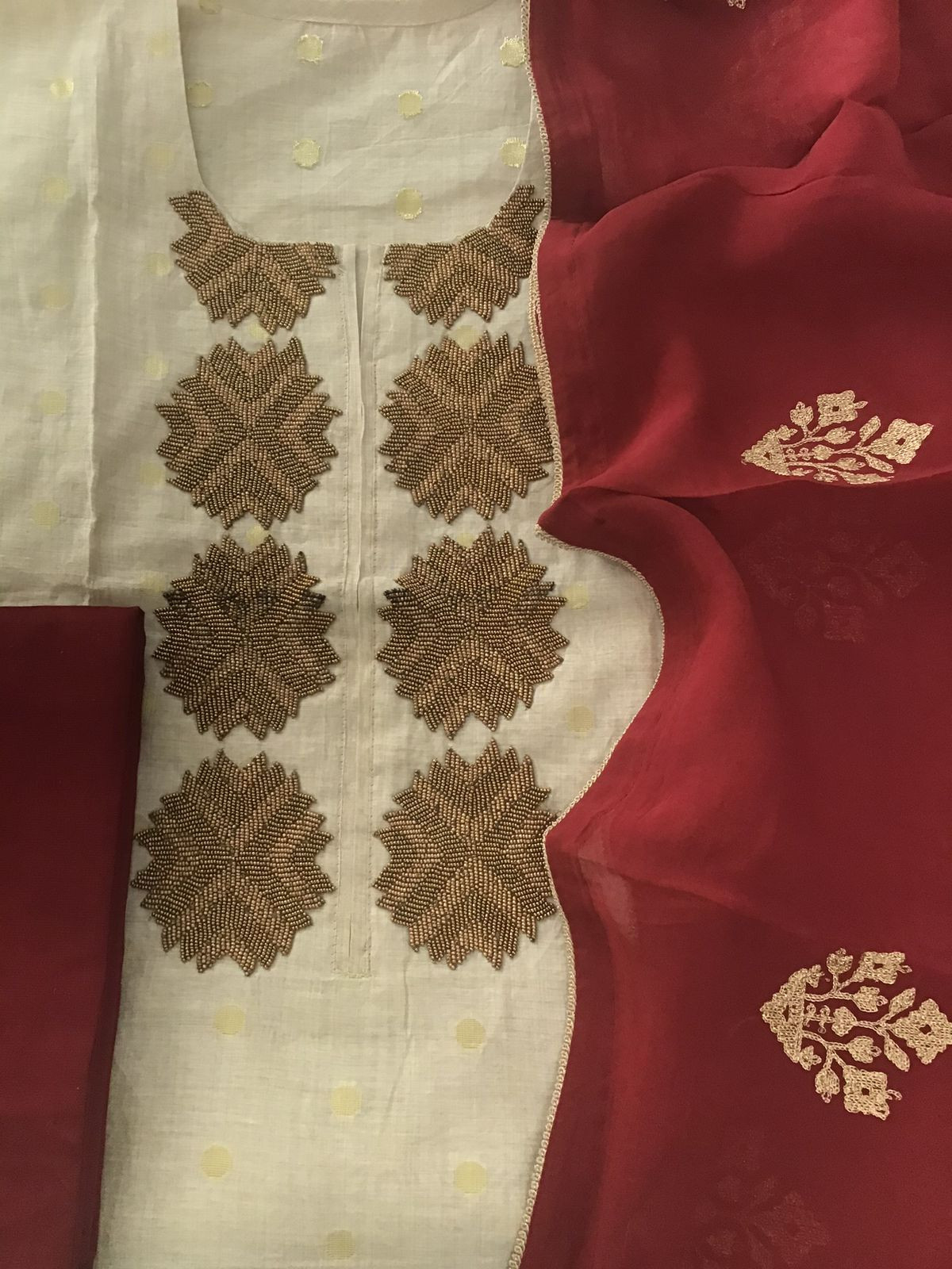 Pure Khadi Chanderi Banarasi Weaved Embroidered Suit - Beige