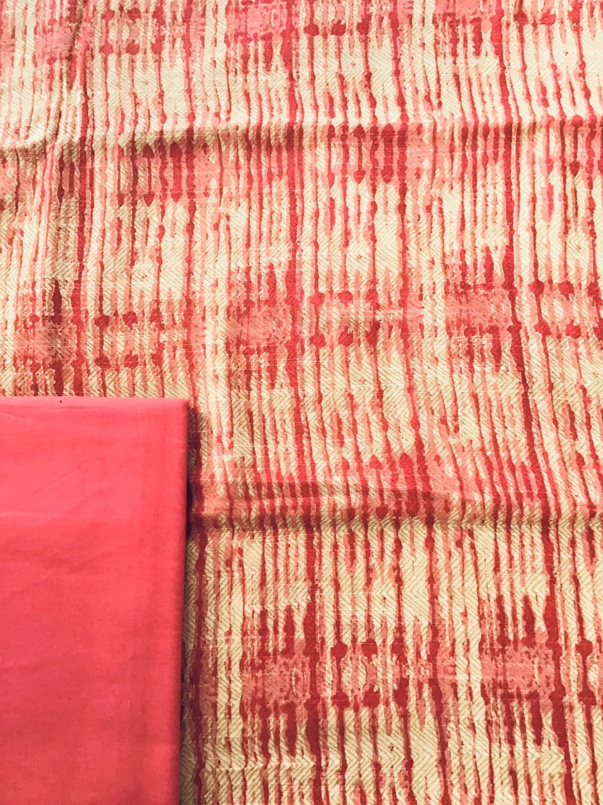 Pure Linen Jute Cotton Silk Printed Suit - Pink