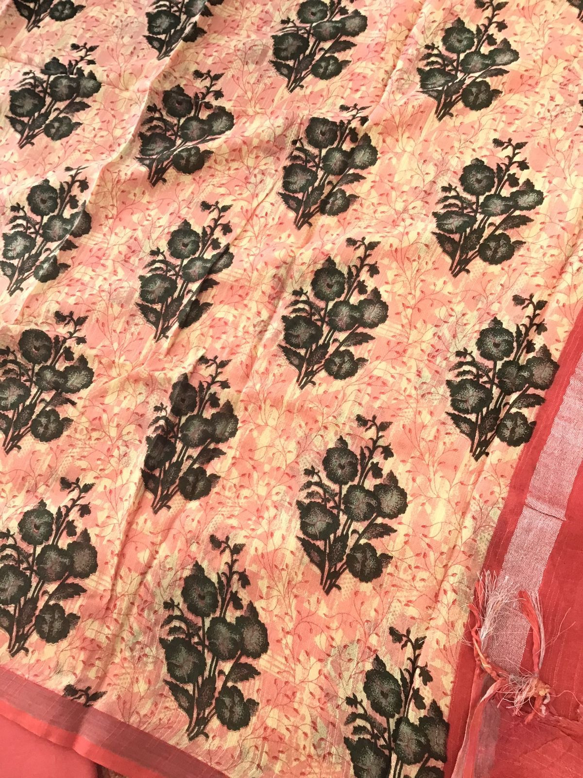 Pure Linen Jute Cotton Silk Printed Suit - Pink