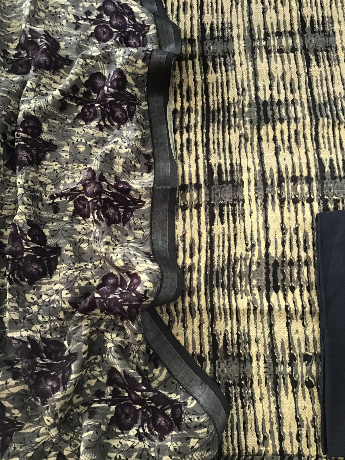 Pure Linen Jute Cotton Silk Printed Suit - Blue