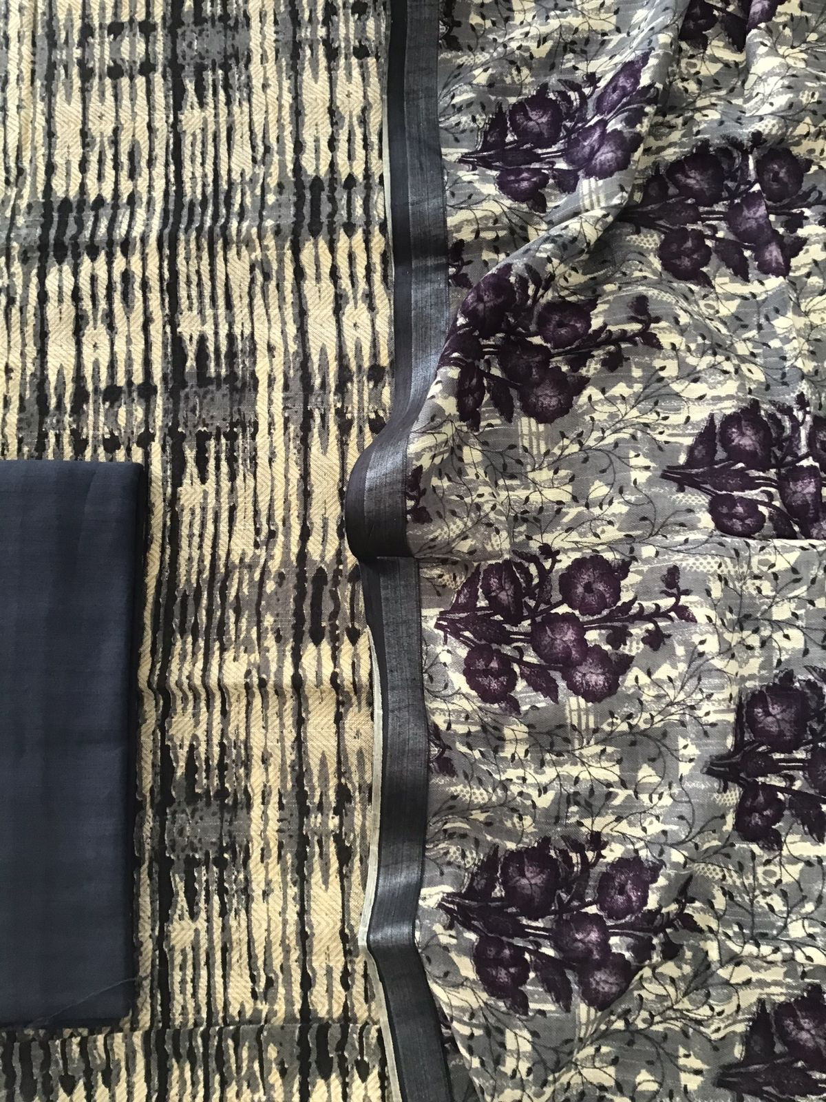 Pure Linen Jute Cotton Silk Printed Suit - Blue