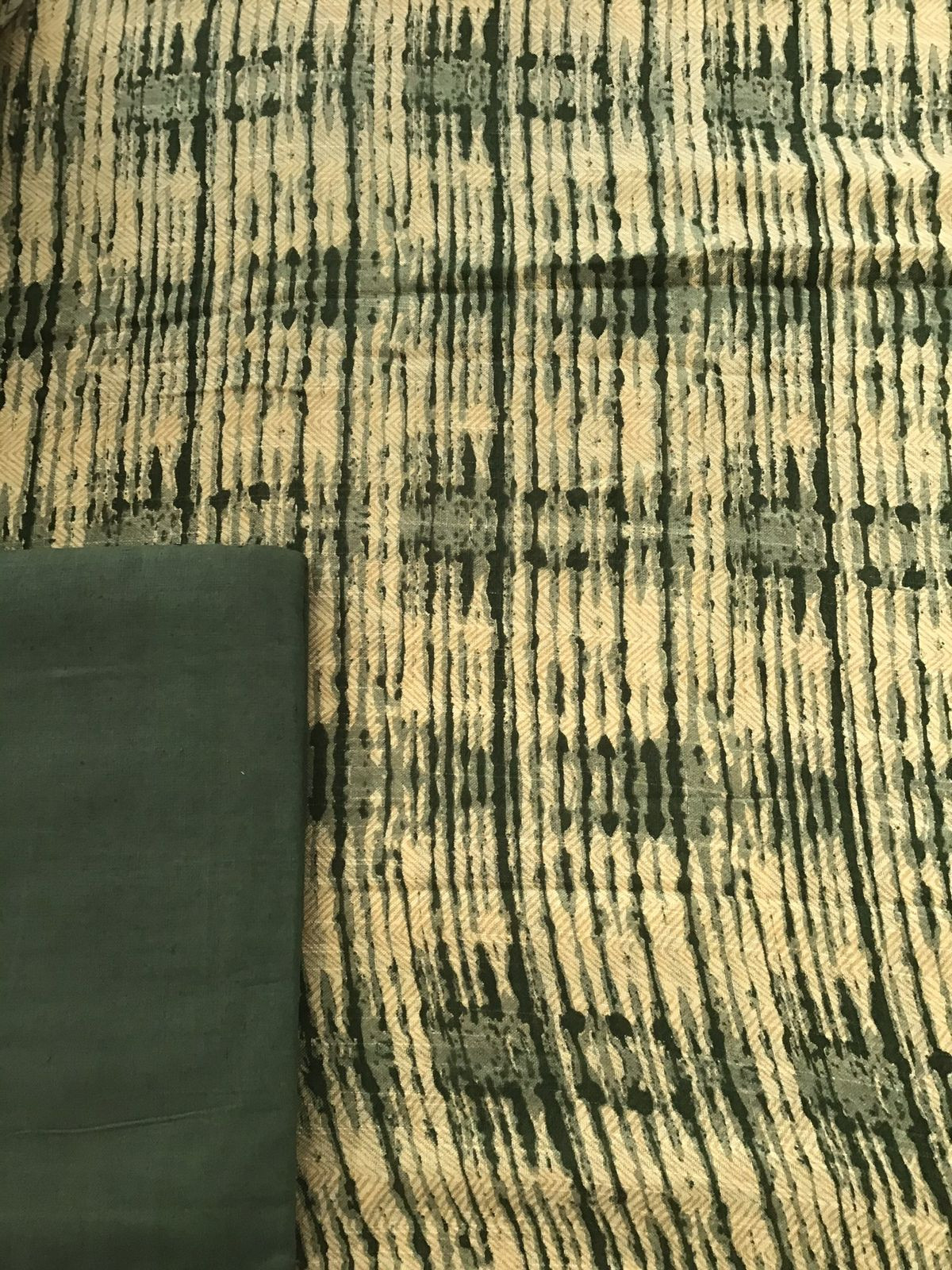 Pure Linen Jute Cotton Silk Printed Suit - Green