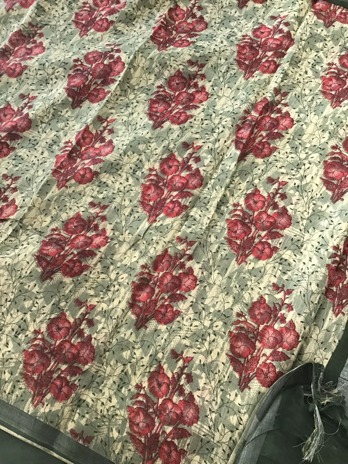 Pure Linen Jute Cotton Silk Printed Suit - Green