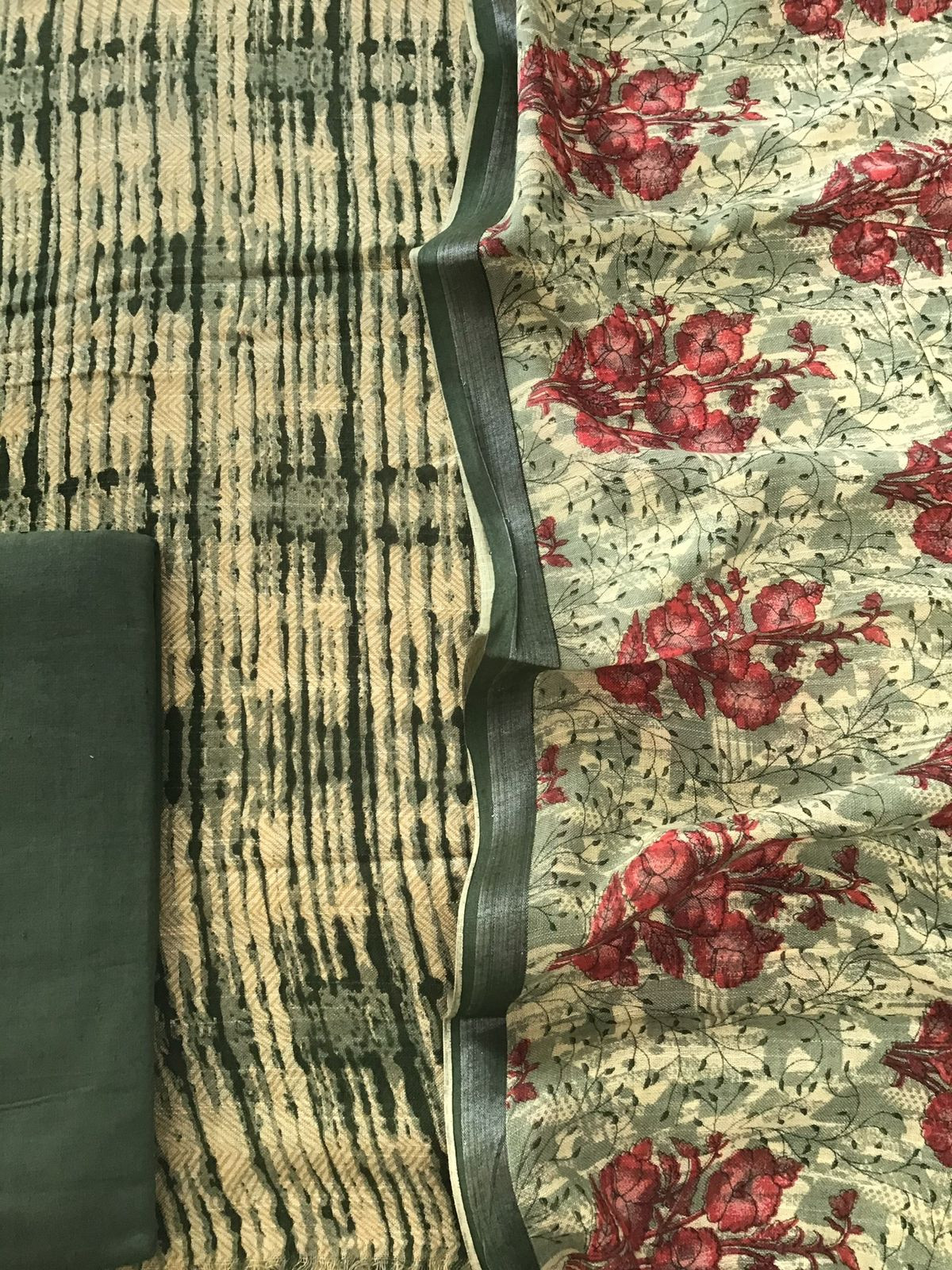 Pure Linen Jute Cotton Silk Printed Suit - Green