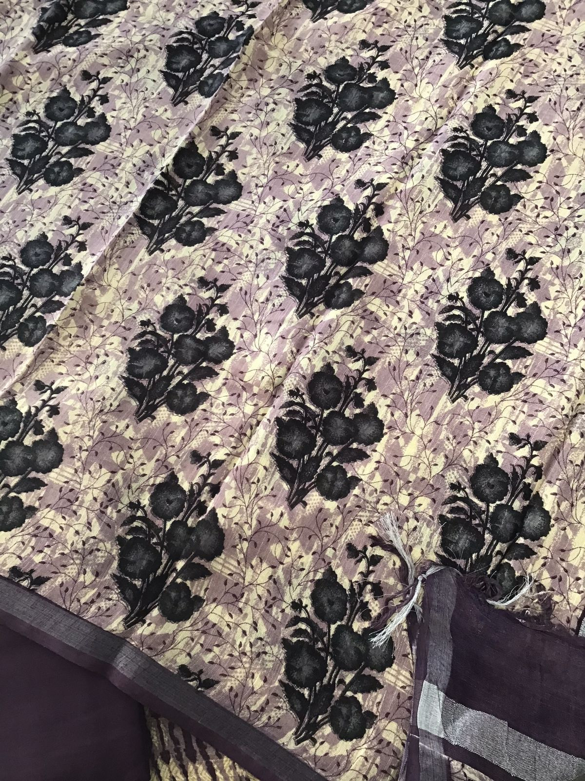Pure Linen Jute Cotton Silk Printed Suit - Purple