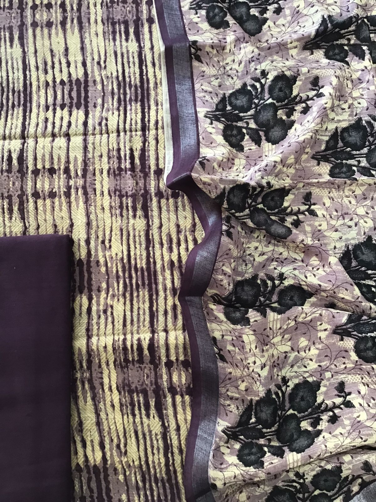 Pure Linen Jute Cotton Silk Printed Suit - Purple