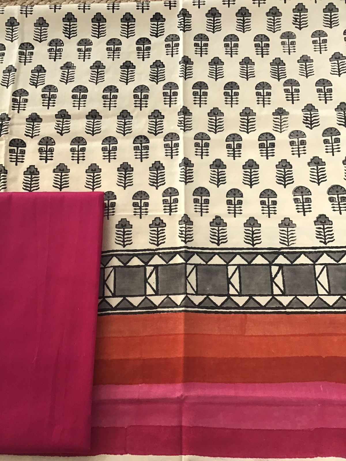 Soft Woollen Spun Silk Printed Suit - Cream