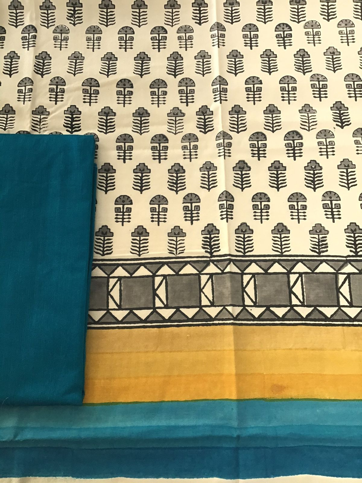 Soft Woollen Spun Silk Printed Suit - Cream