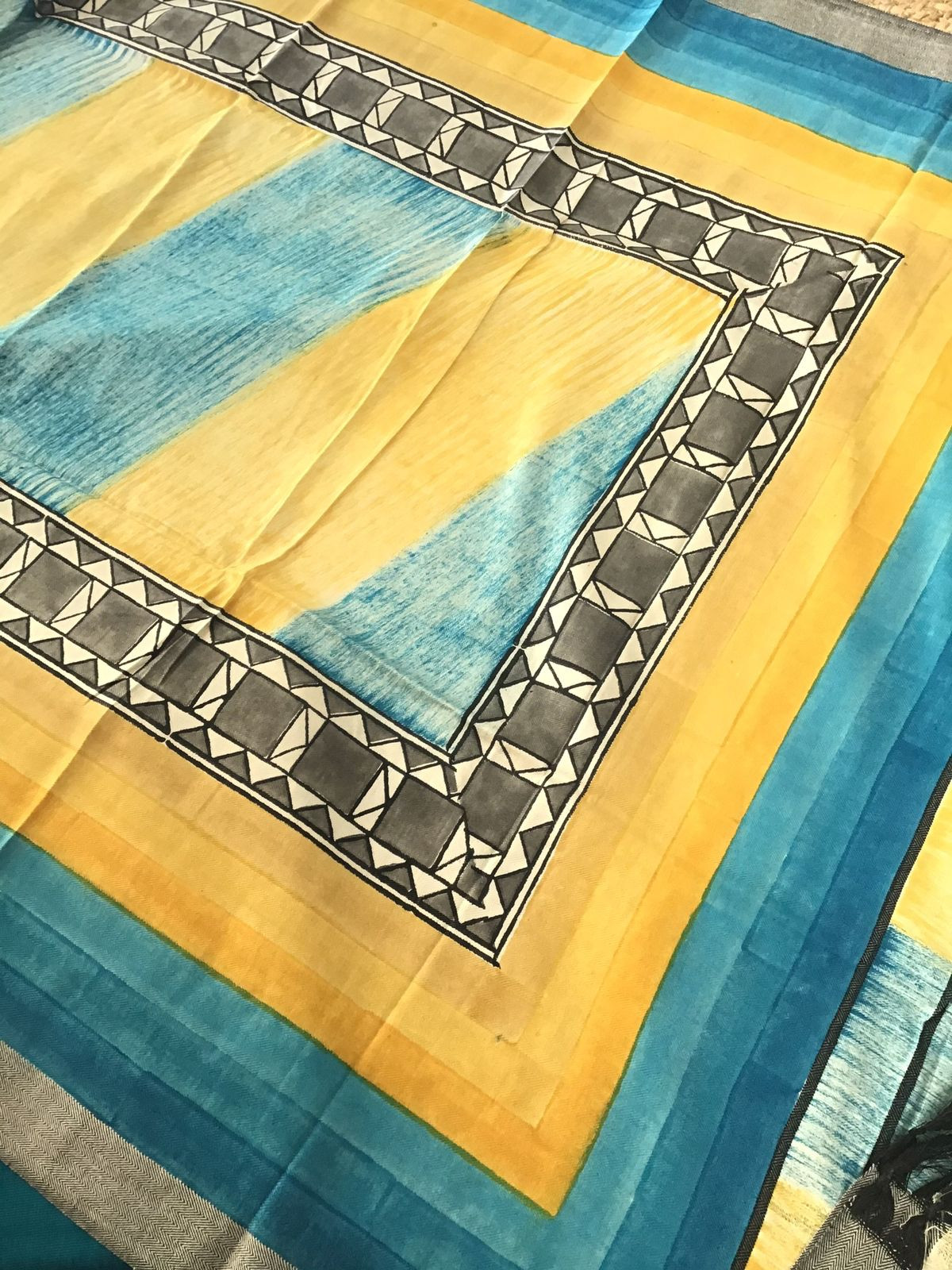 Soft Woollen Spun Silk Printed Suit - Cream